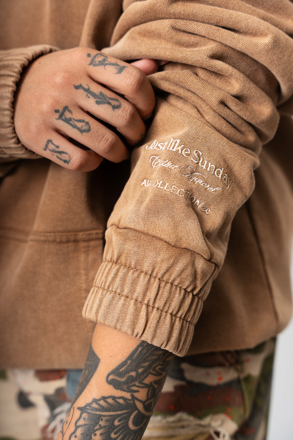 Acid Wash Hoodie Brown